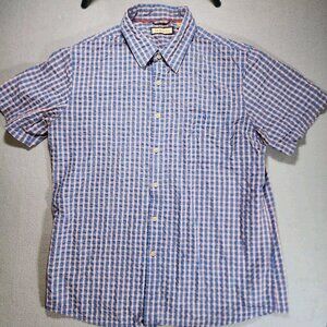 G.H. Bass & Co. Short-Sleeve Seersucker Button‎ Shirt XL Blue Red White Check